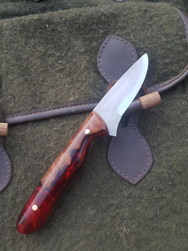 Coney "Catcher" Acid Etch Carbon Steel blade Red resin and Elm 
